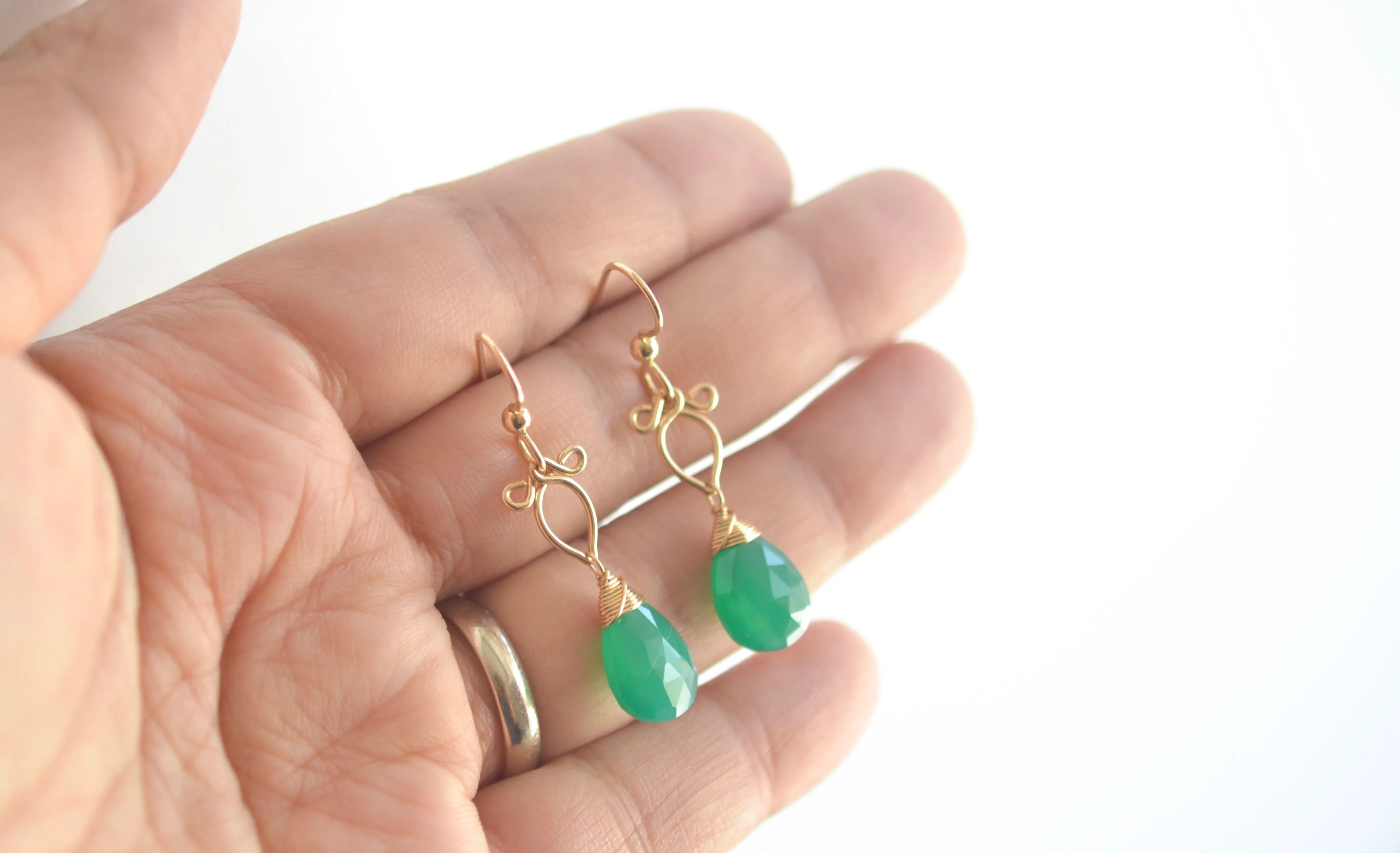 Michaela - Green Onyx, 14k Gold Filled Earrings