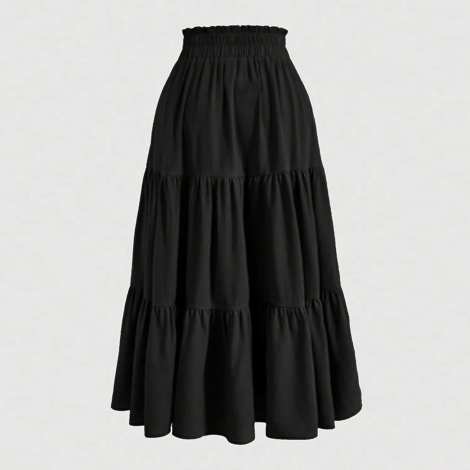 Midi Skirts for Women Trendy Solid Color Boho Elastic High Waist Pleated A-Line Flowy Swing Tiered Long Beach Skirt Dress