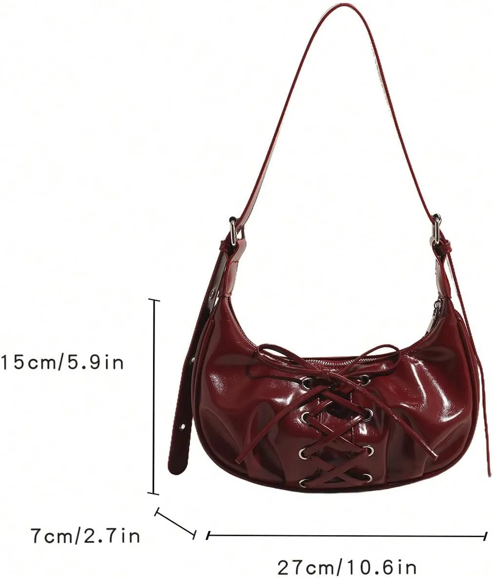 Milumia Women's Lace Up Bow Hobo Handbags Y2k Pu Leather Crescent Shoulder Bags