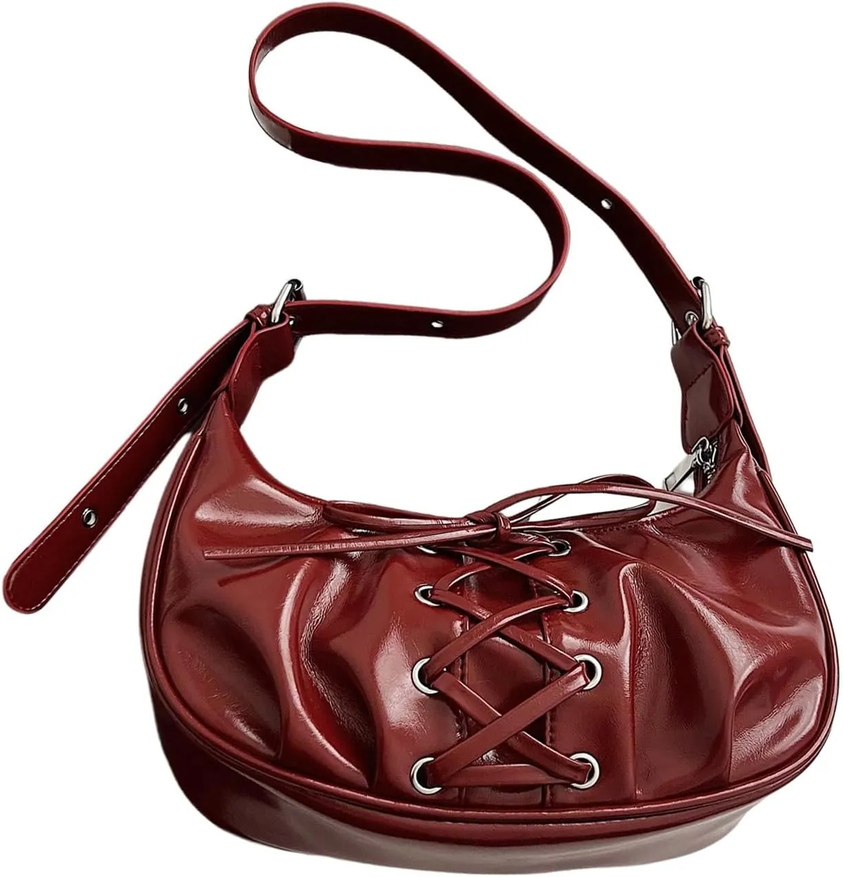Milumia Women's Lace Up Bow Hobo Handbags Y2k Pu Leather Crescent Shoulder Bags