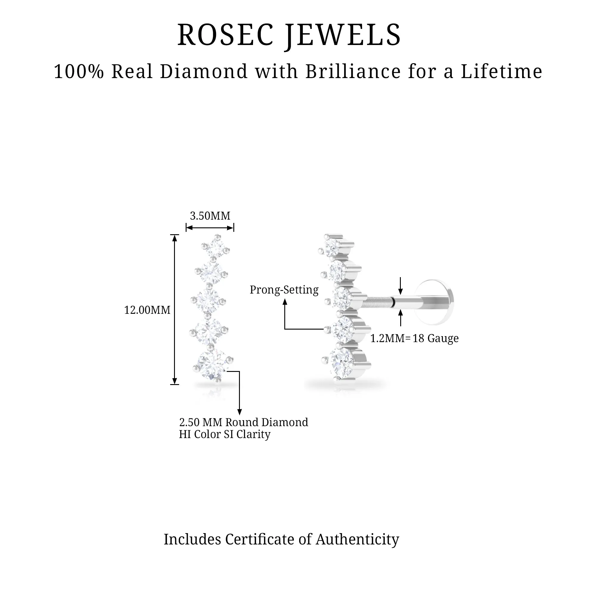 Minimal Graduated Diamond Crawler Earring