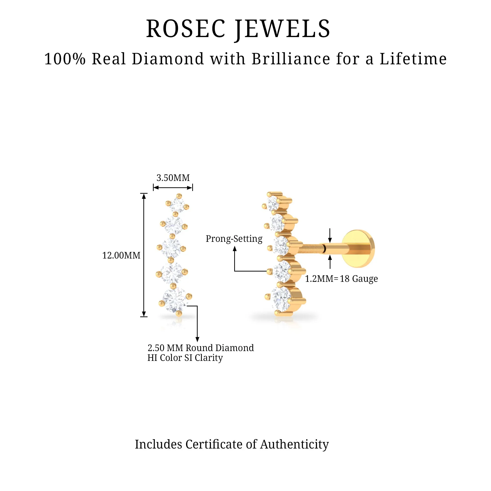 Minimal Graduated Diamond Crawler Earring