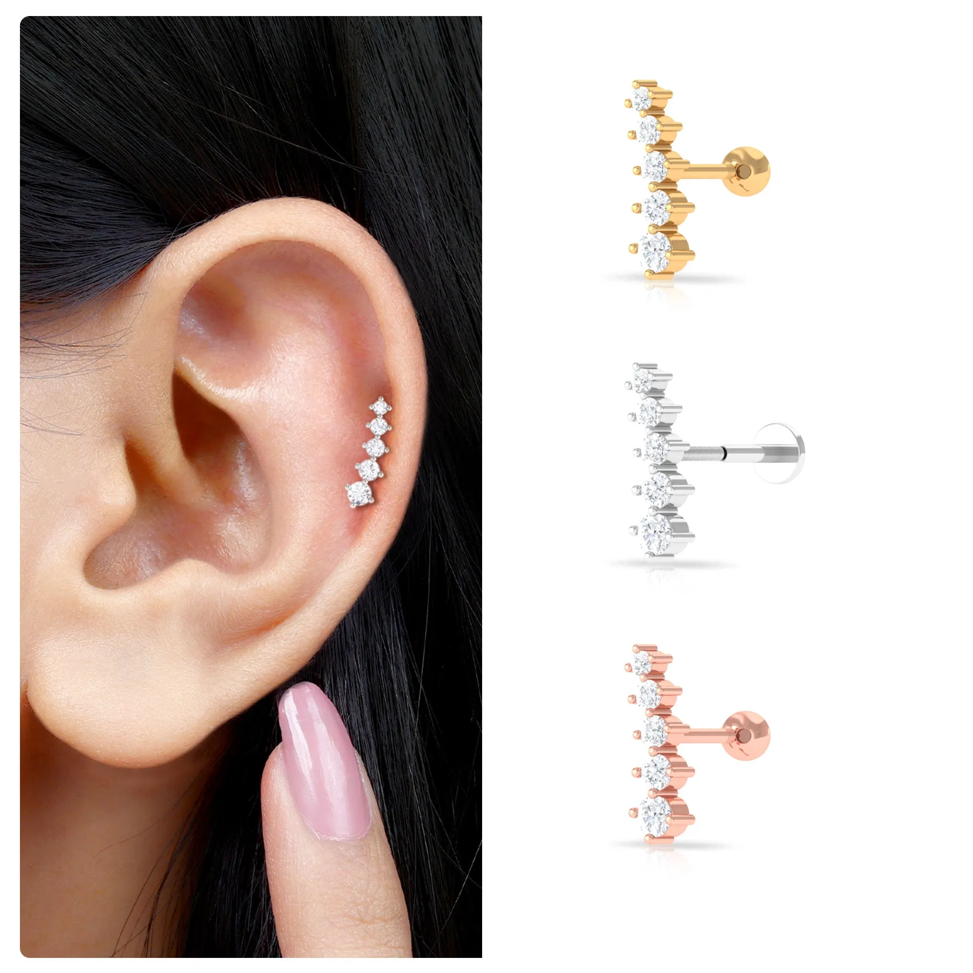 Minimal Graduated Diamond Crawler Earring