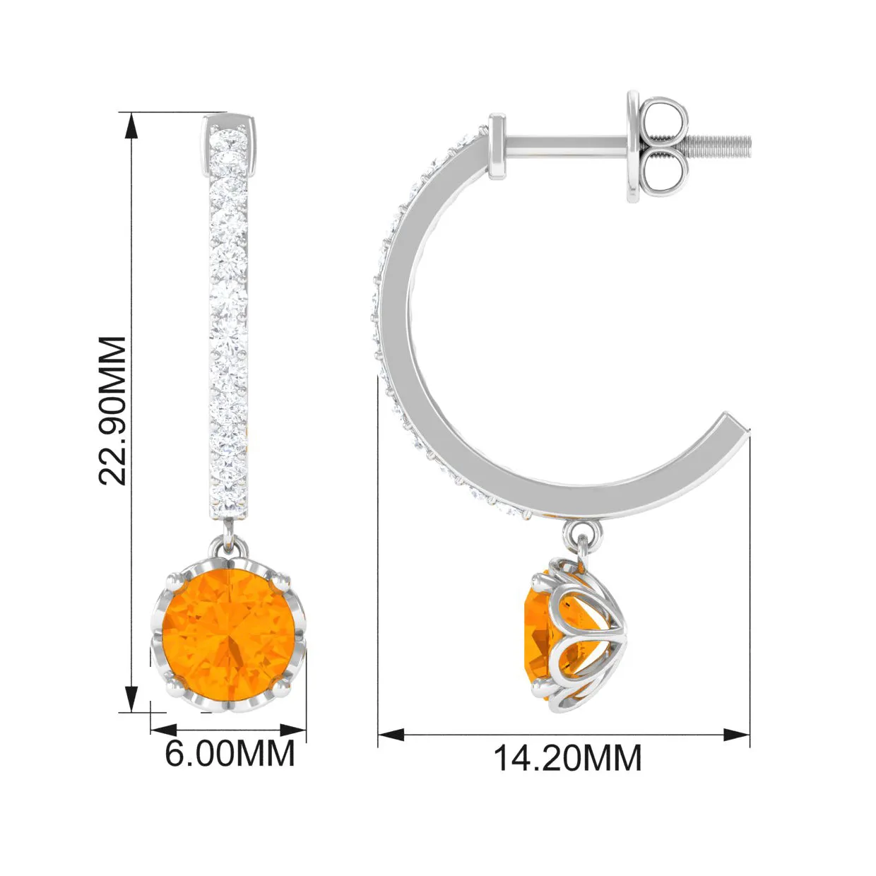 Minimal Round Fire Opal and Diamond Hoop Drop Earrings