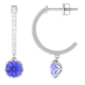 Minimal Round Tanzanite Hoop Drop Earrings with Diamond