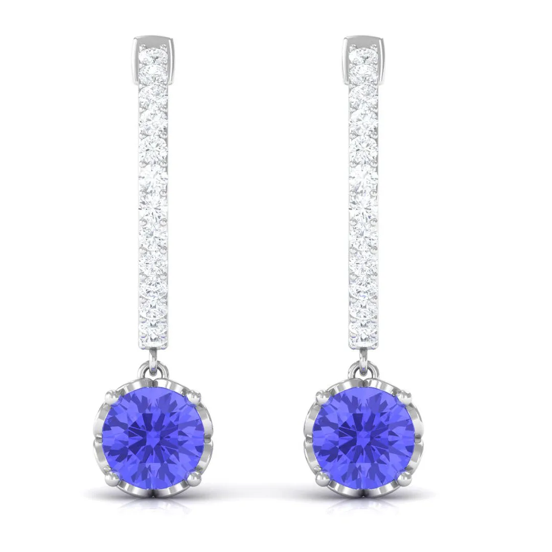 Minimal Round Tanzanite Hoop Drop Earrings with Diamond