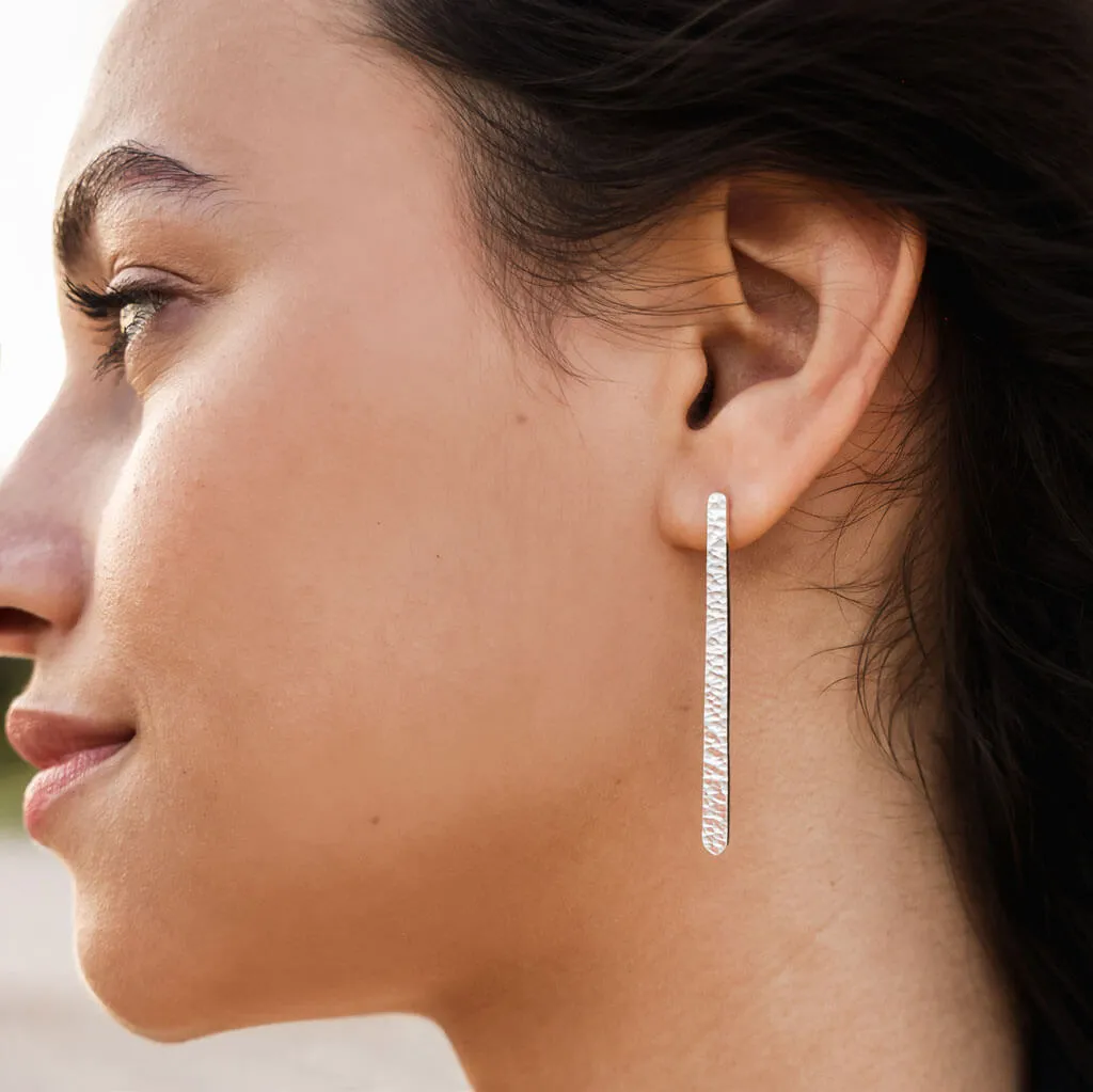 Minimal Stick Earrings - Hammered Sterling Silver