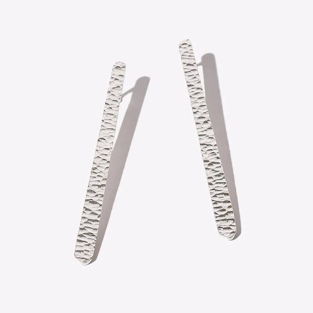 Minimal Stick Earrings - Hammered Sterling Silver