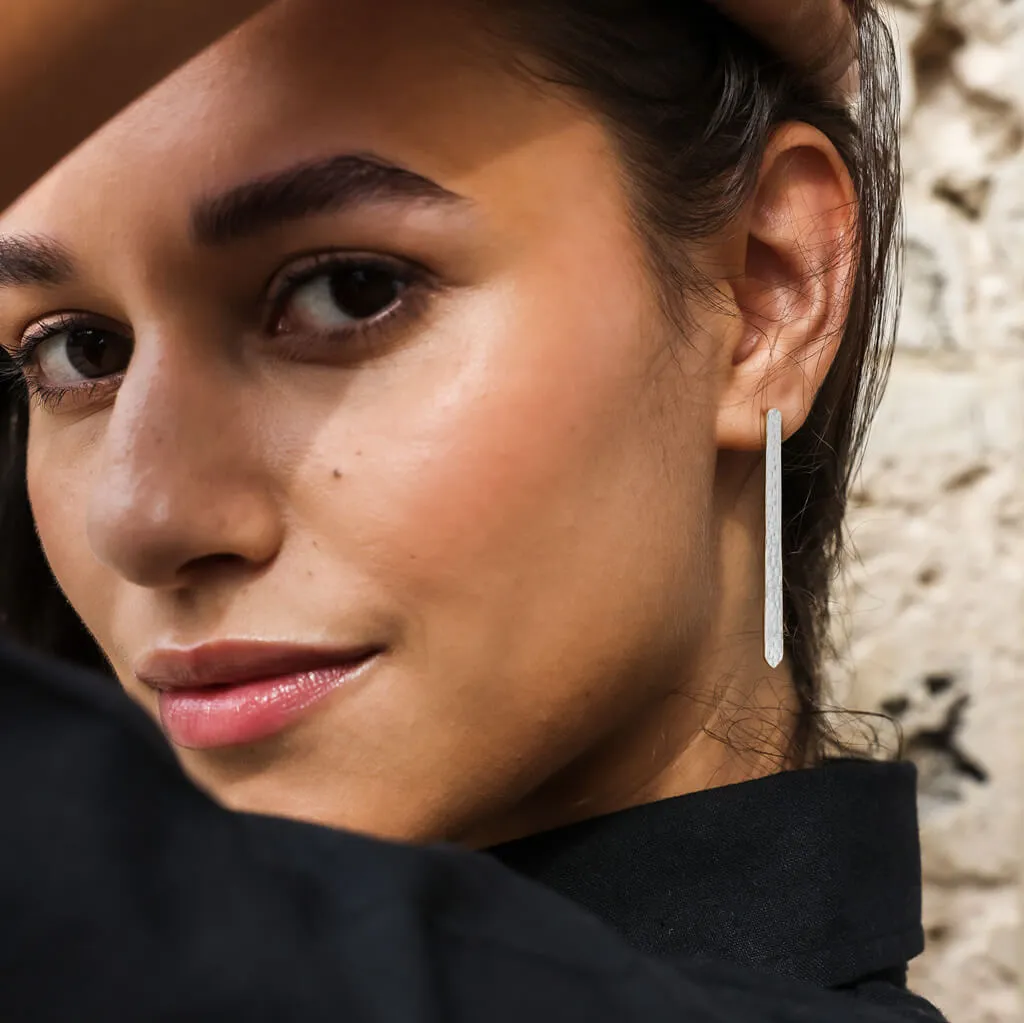 Minimal Stick Earrings - Hammered Sterling Silver