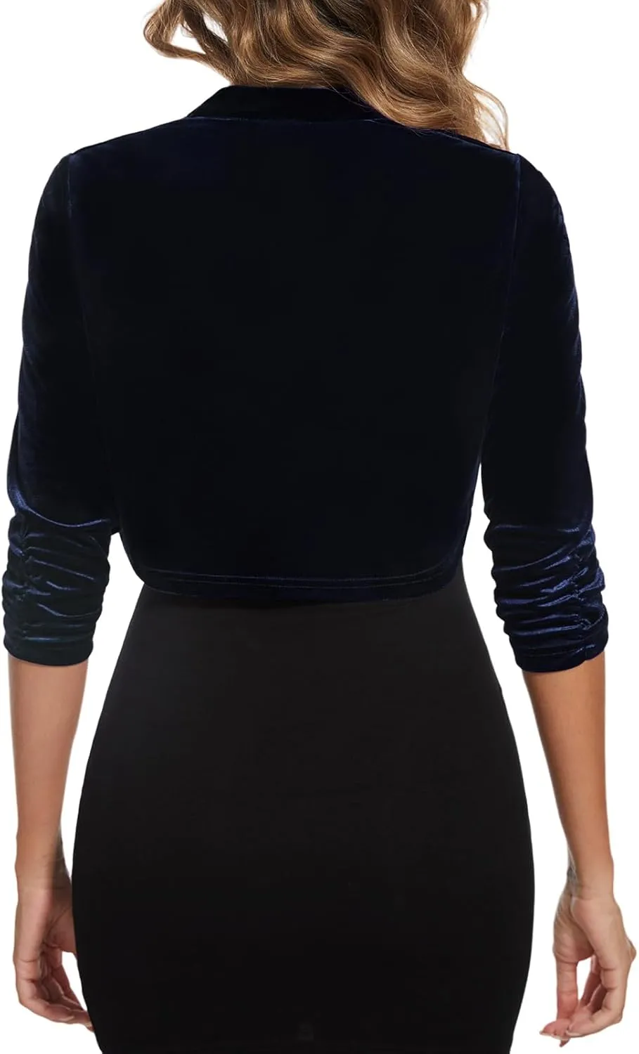 MINTLIMIT Women's Velvet Bolero Shrug Top Ruched 3/4 Sleeve Open Front Cocktail Party Cropped Cardigan for Dress