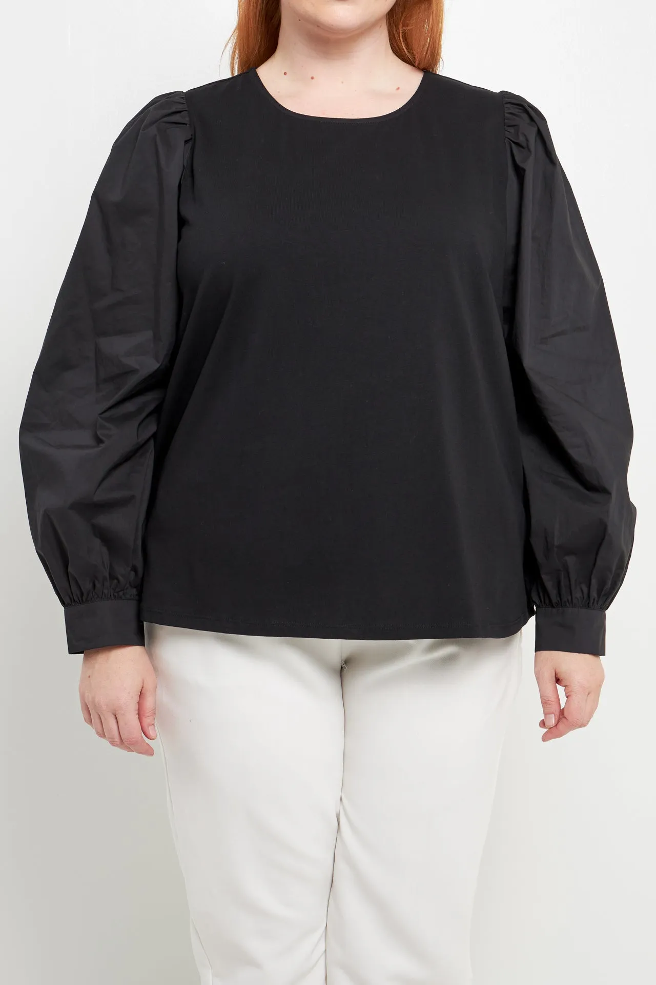 Mixed Media Puff Long Sleeve Top
