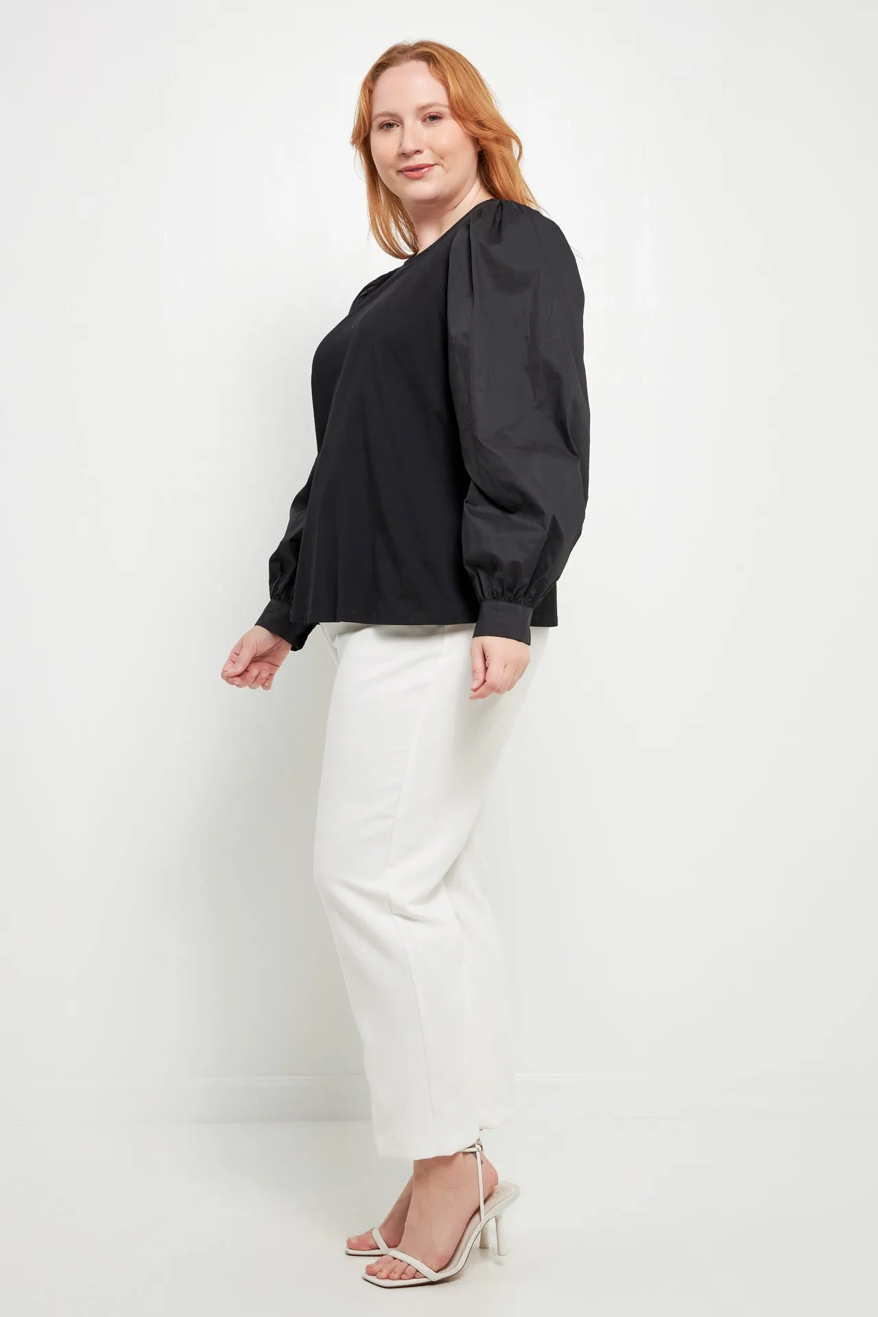 Mixed Media Puff Long Sleeve Top
