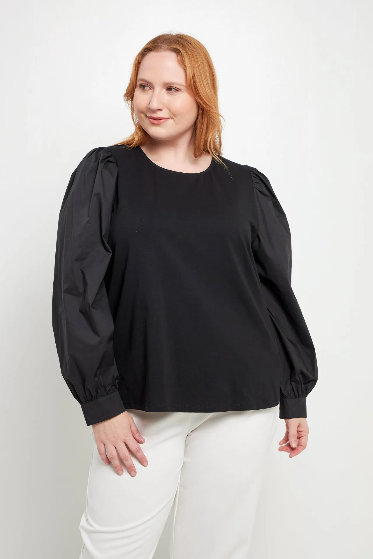 Mixed Media Puff Long Sleeve Top