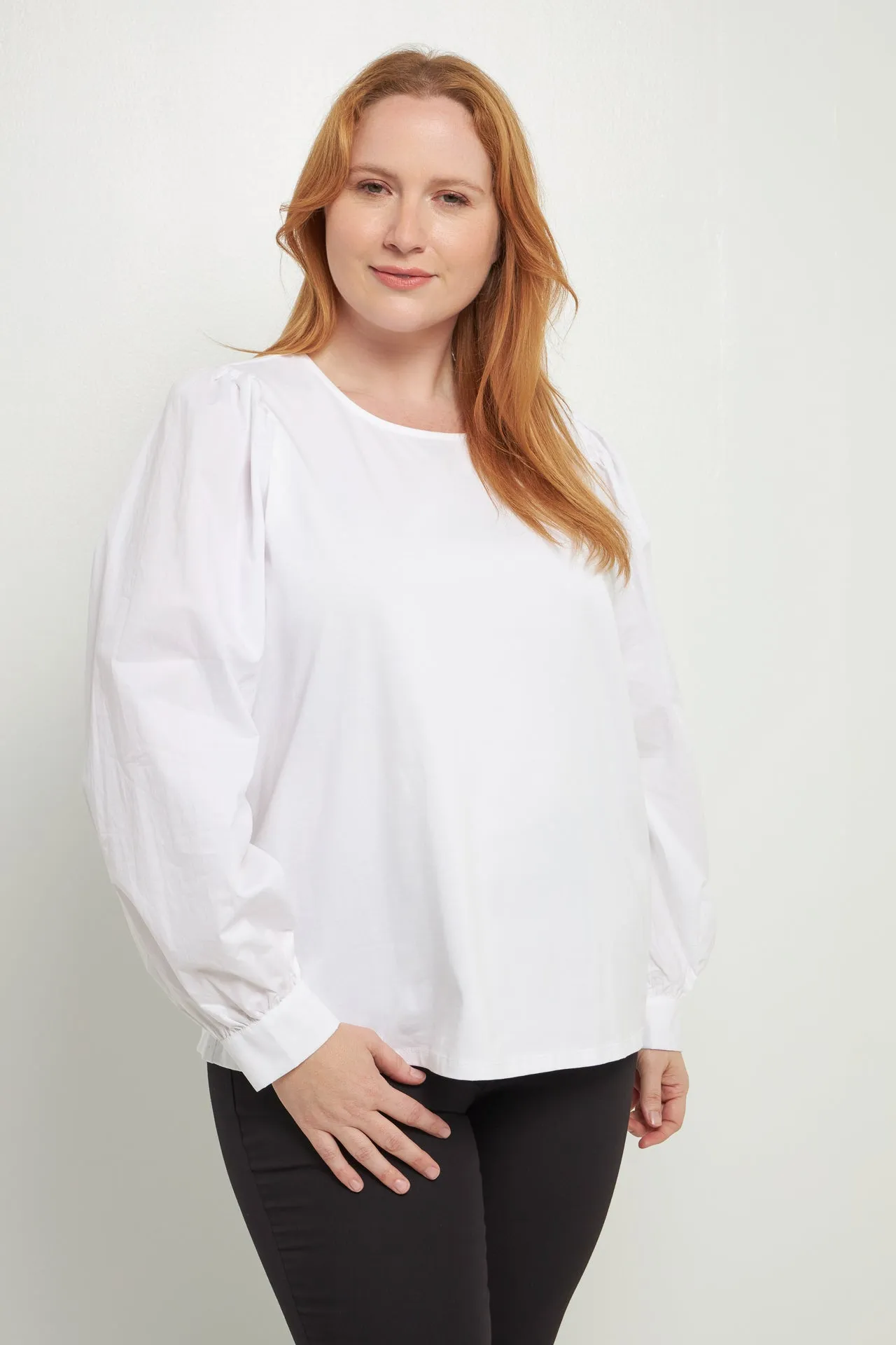 Mixed Media Puff Long Sleeve Top