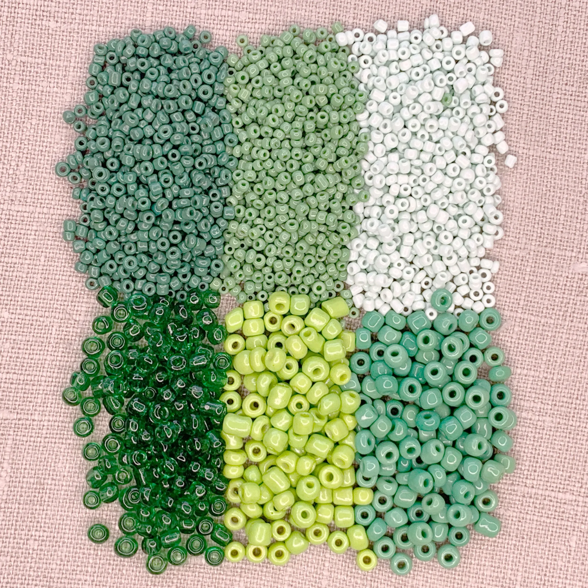 Mixed Seed Bead Assortment, Green 60gm