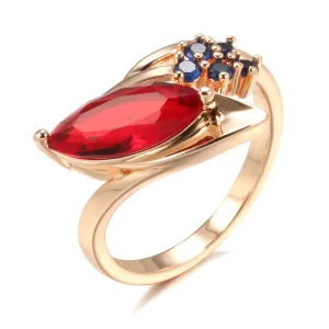 Mosaic Rose Gold Red Ruby Stone Ring