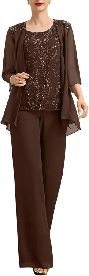 Mother of The Bride Pant Suits for Women Dressy - Lace Chiffon Grandmother of The Bride Dresses with Jacket