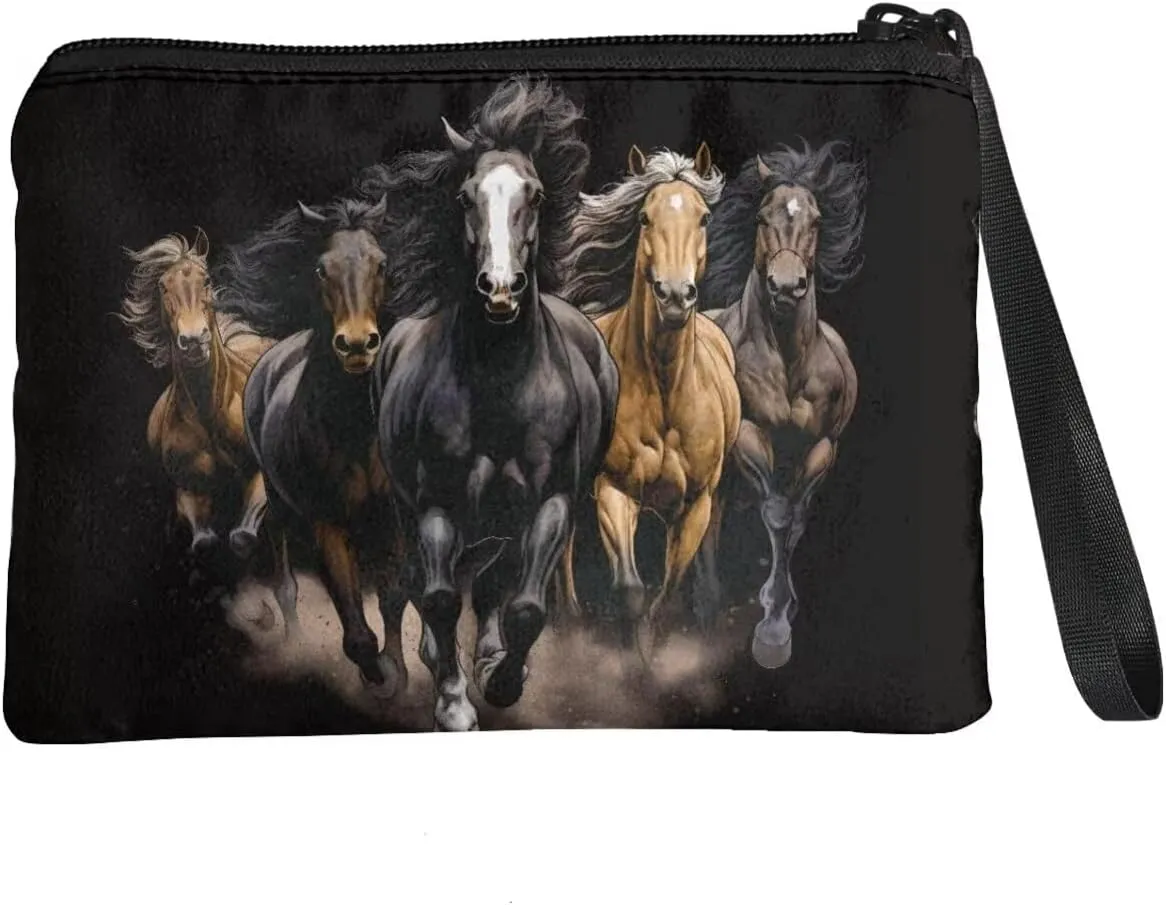 Mumeson Horse Print Coin Purse Bag Girls Soft Fleece Coin Purse Bag Cozy Ladies Change Pouch Mini Money bags for Kids and Adults Changes Key Coin Collection Supplies Headset Pocket