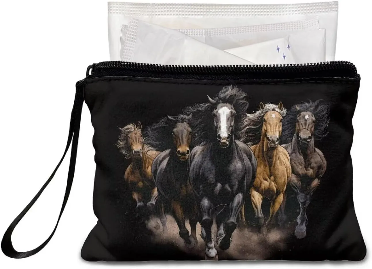 Mumeson Horse Print Coin Purse Bag Girls Soft Fleece Coin Purse Bag Cozy Ladies Change Pouch Mini Money bags for Kids and Adults Changes Key Coin Collection Supplies Headset Pocket