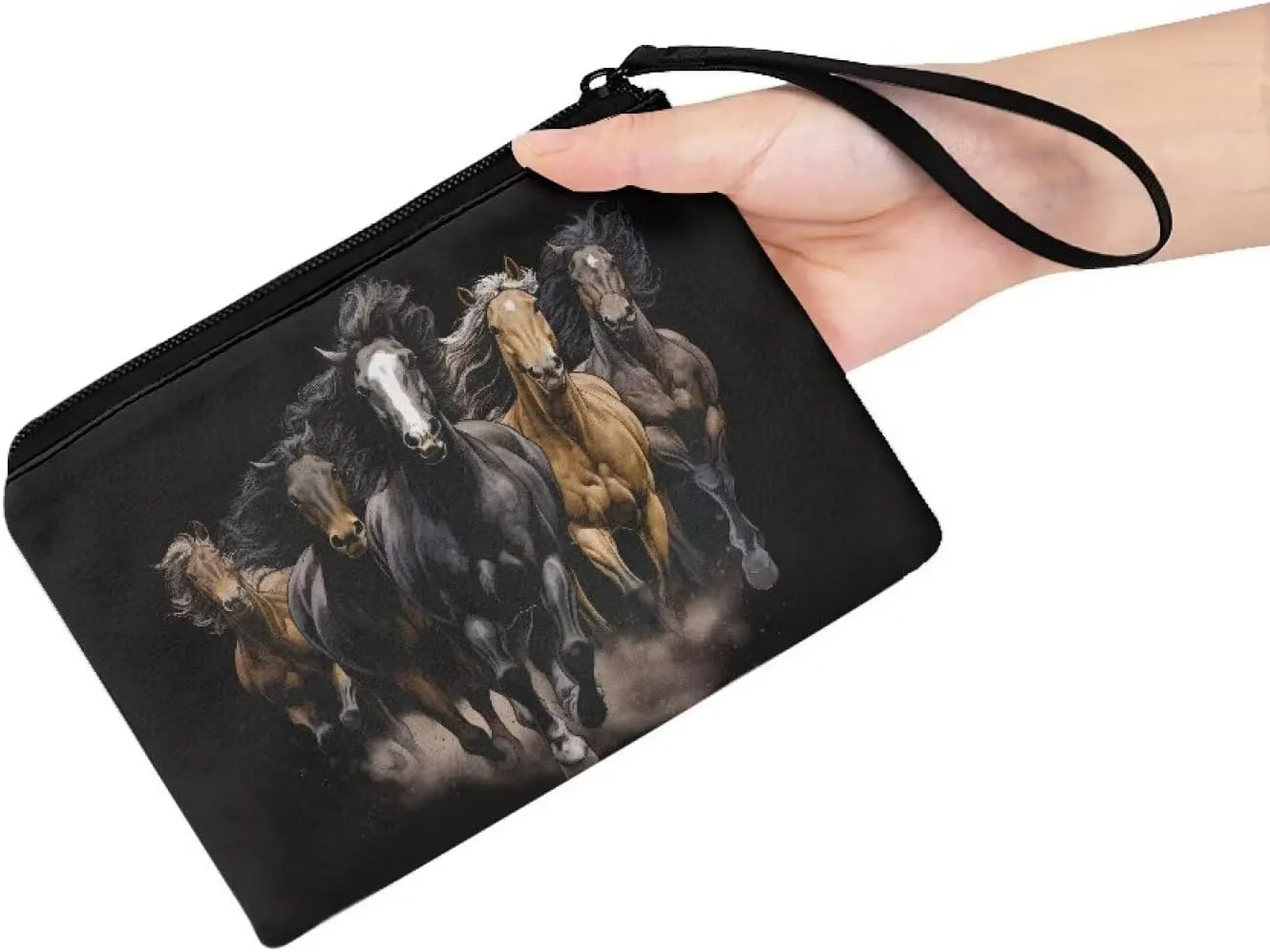 Mumeson Horse Print Coin Purse Bag Girls Soft Fleece Coin Purse Bag Cozy Ladies Change Pouch Mini Money bags for Kids and Adults Changes Key Coin Collection Supplies Headset Pocket