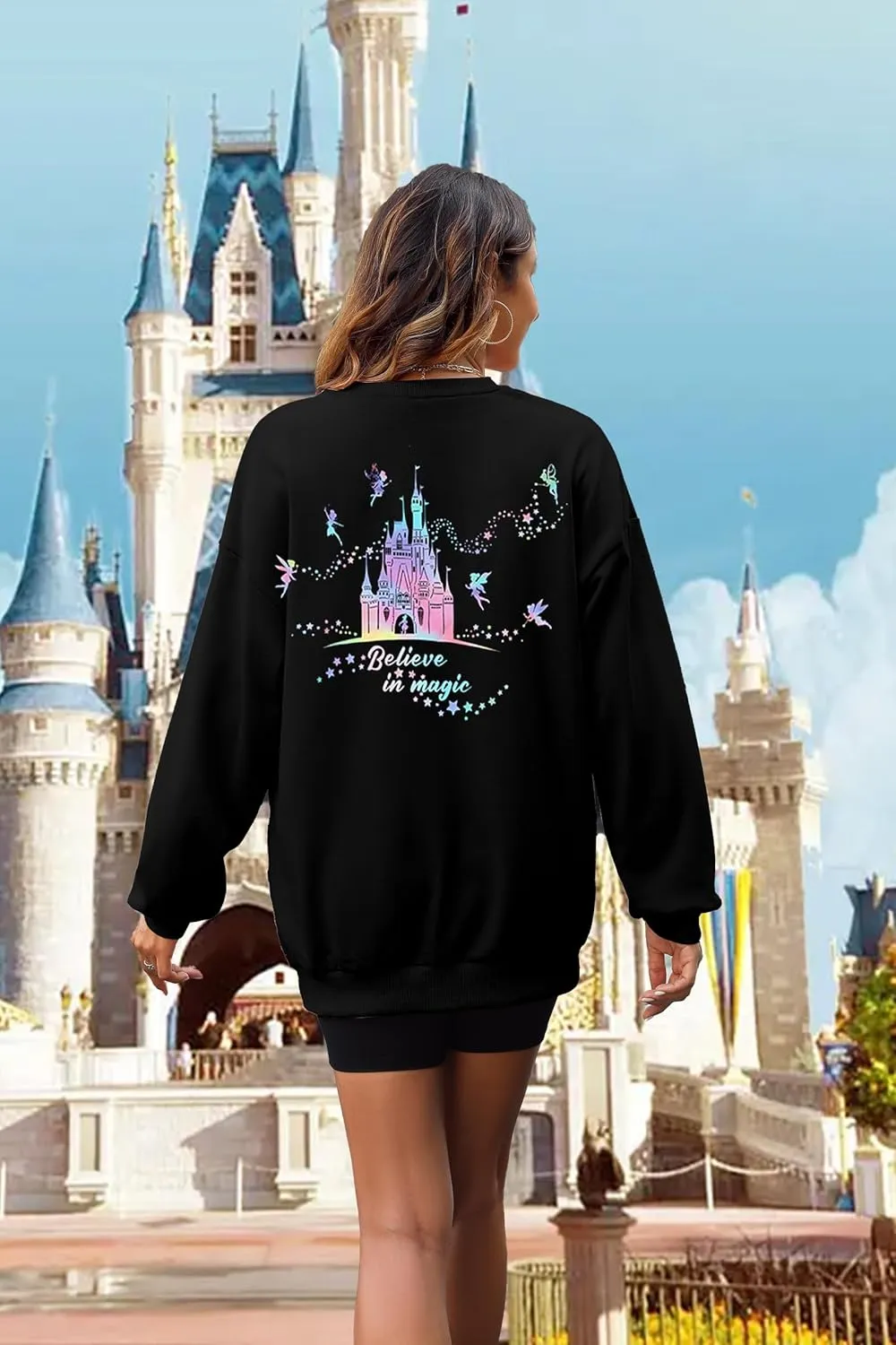 MYHALF Believe In The Magic Sweatshirt Women Crewneck Magic Pullover Shirt Family Vacation Castle Graphic Tops