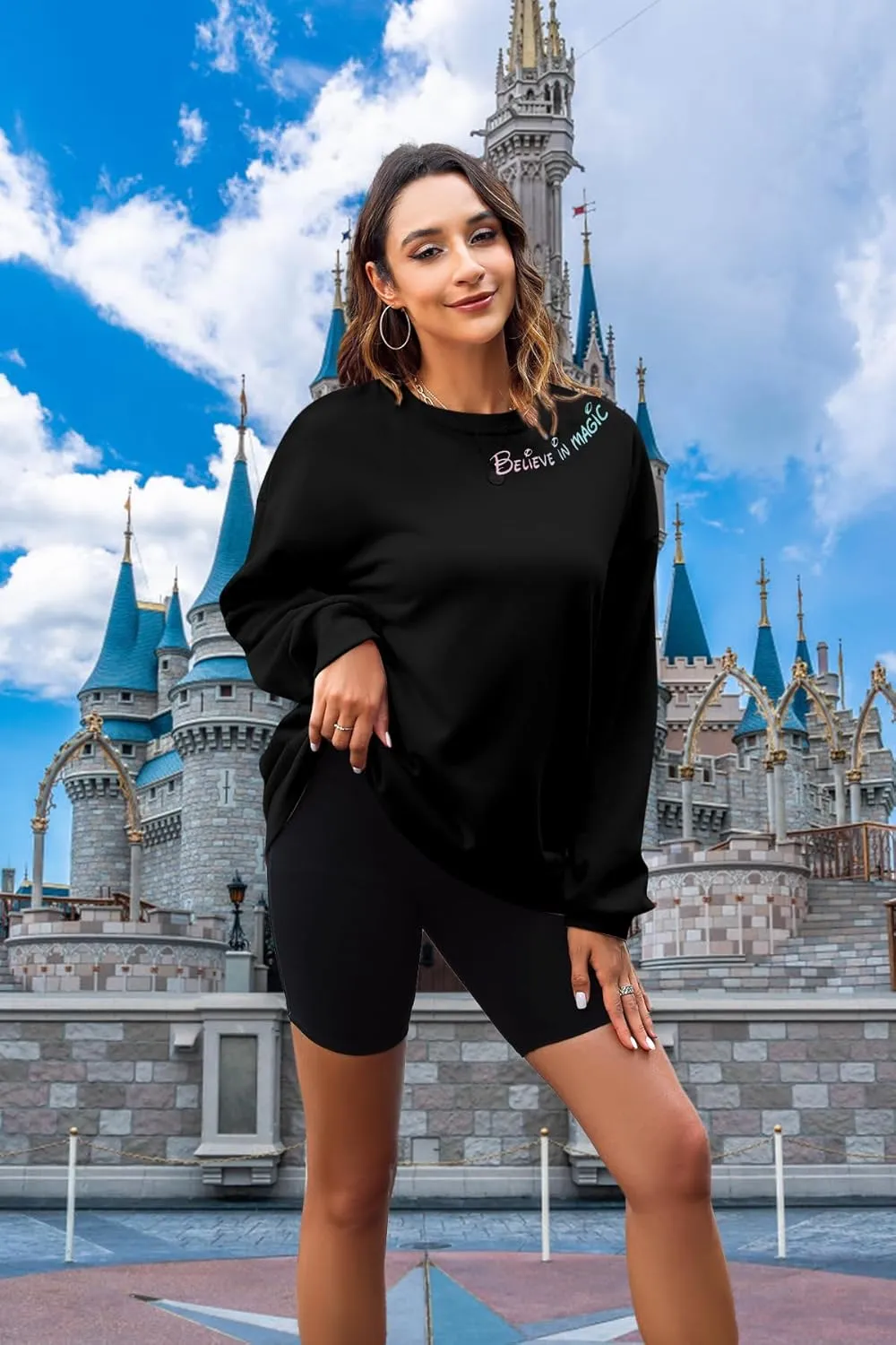 MYHALF Believe In The Magic Sweatshirt Women Crewneck Magic Pullover Shirt Family Vacation Castle Graphic Tops