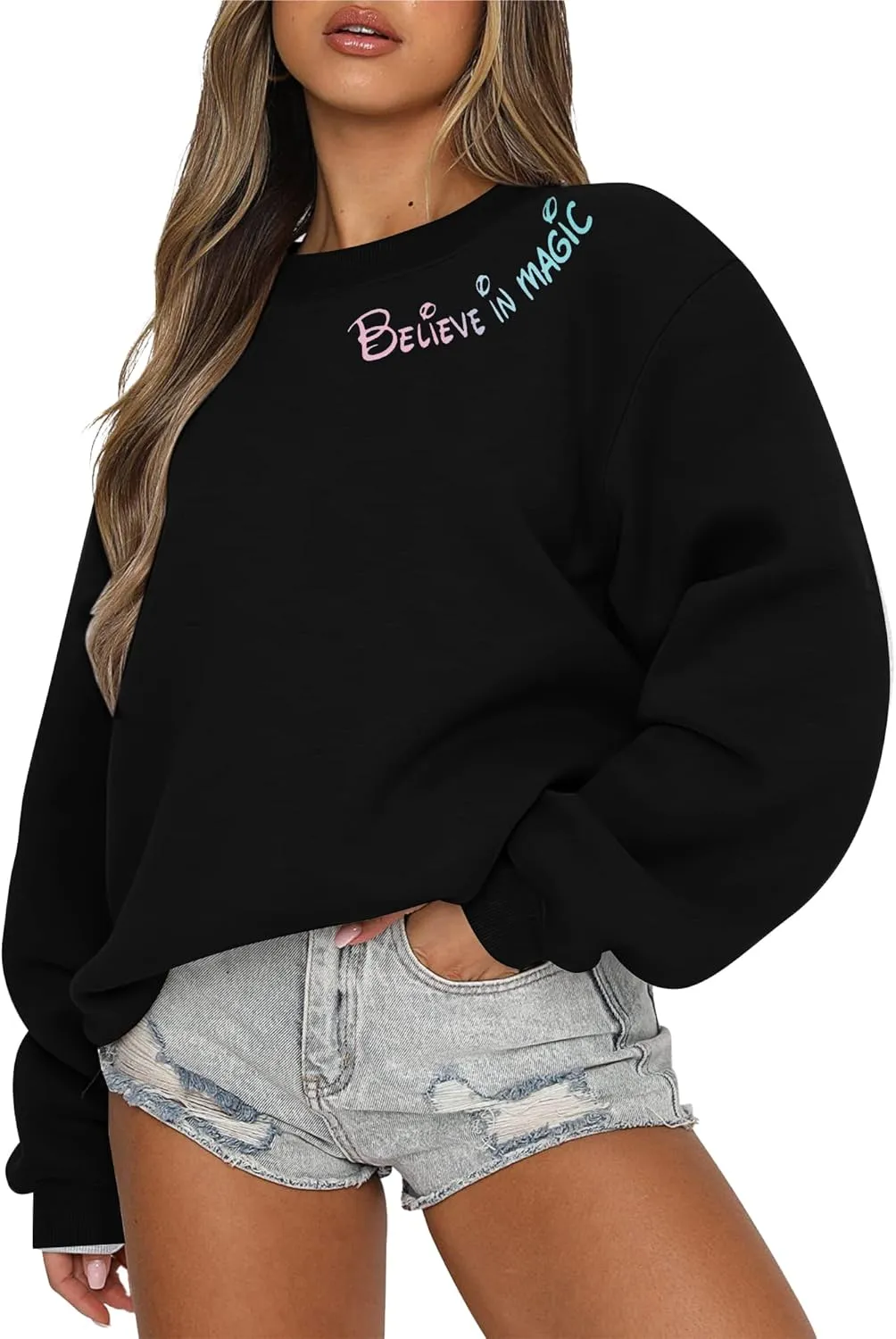 MYHALF Believe In The Magic Sweatshirt Women Crewneck Magic Pullover Shirt Family Vacation Castle Graphic Tops