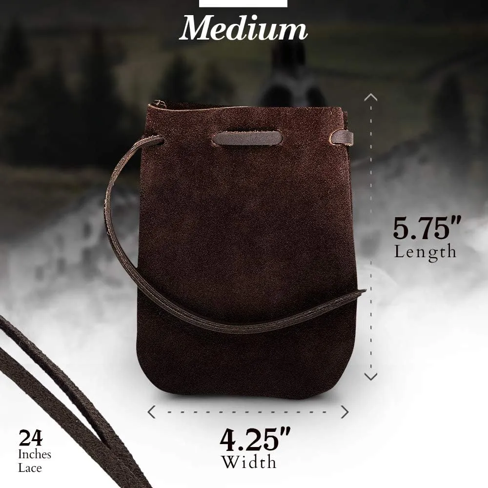 Nabob Leather Leather Drawstring Pouch, Coin Bag, Medicine Tobacco Pouch Medieval Reenactment Made in U.S.A Size 5.75" x 4.25"