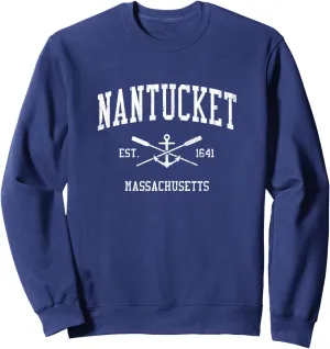 Nantucket MA Vintage Crossed Oars & Boat Anchor Sports Sweatshirt