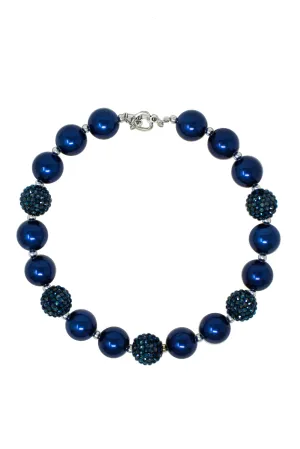 Navy Blue Pearl Rhinestone Bubblegum Necklace