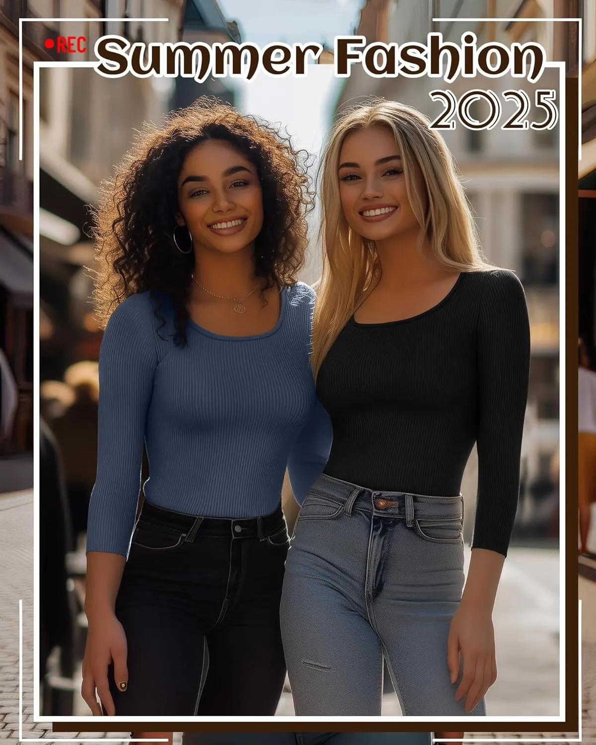 Neer 3 Pack 3/4 Sleeve Tops for Women, Cotton Scoop Neck Ribbed Three Quarter Sleeve Summer Slim T-Shirts Casual Basic Tees