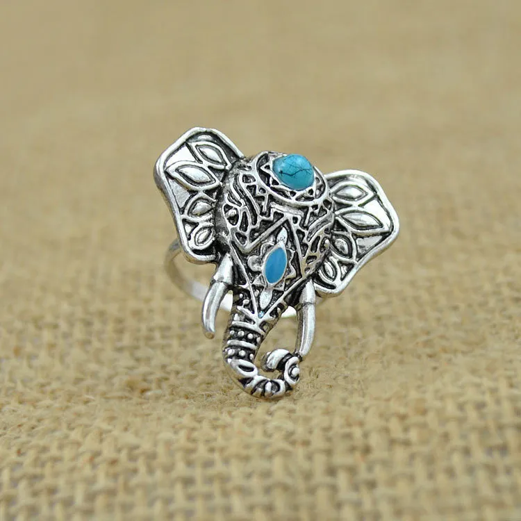 New Bohemia Vintage Tibetan Silver Plated Boho Rings Unique Design Elephant Ring