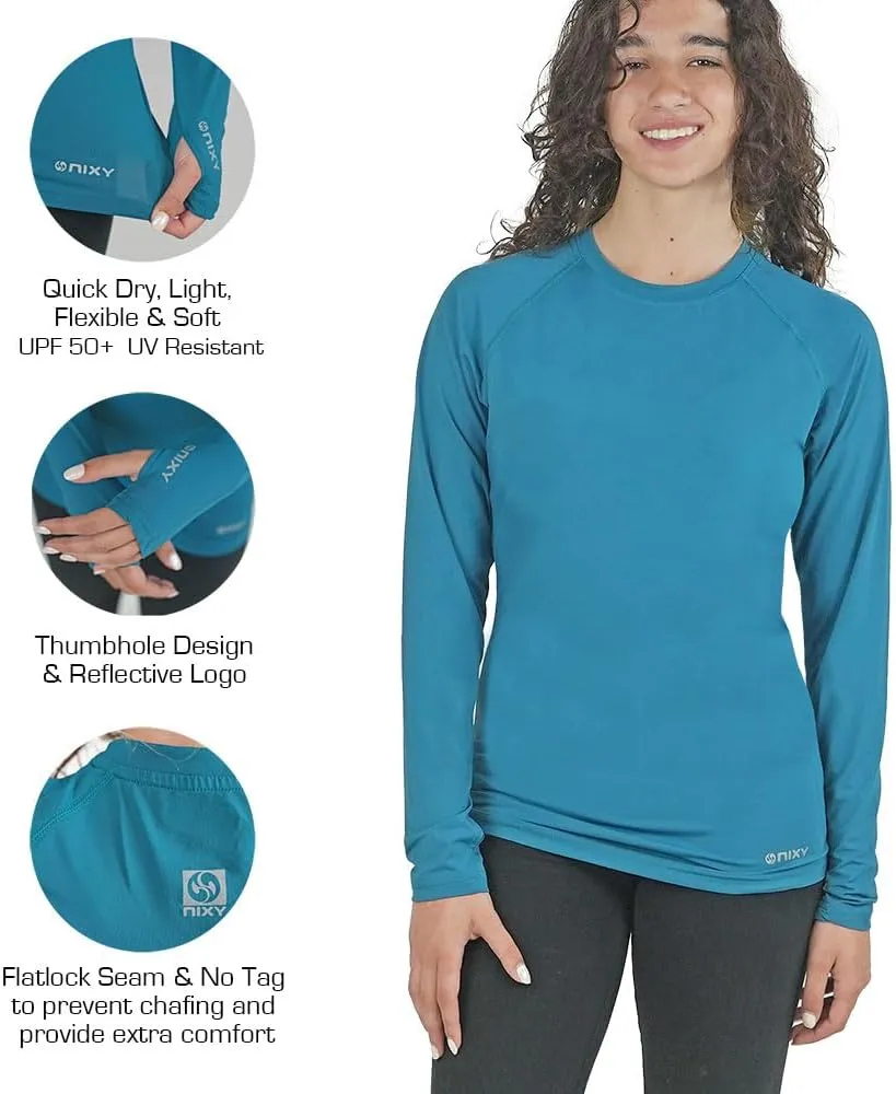 NIXY Women's Long Sleeve Shirt Rash Guard - UPF50  Sun Protection, Quick Dry, Super Light and Soft