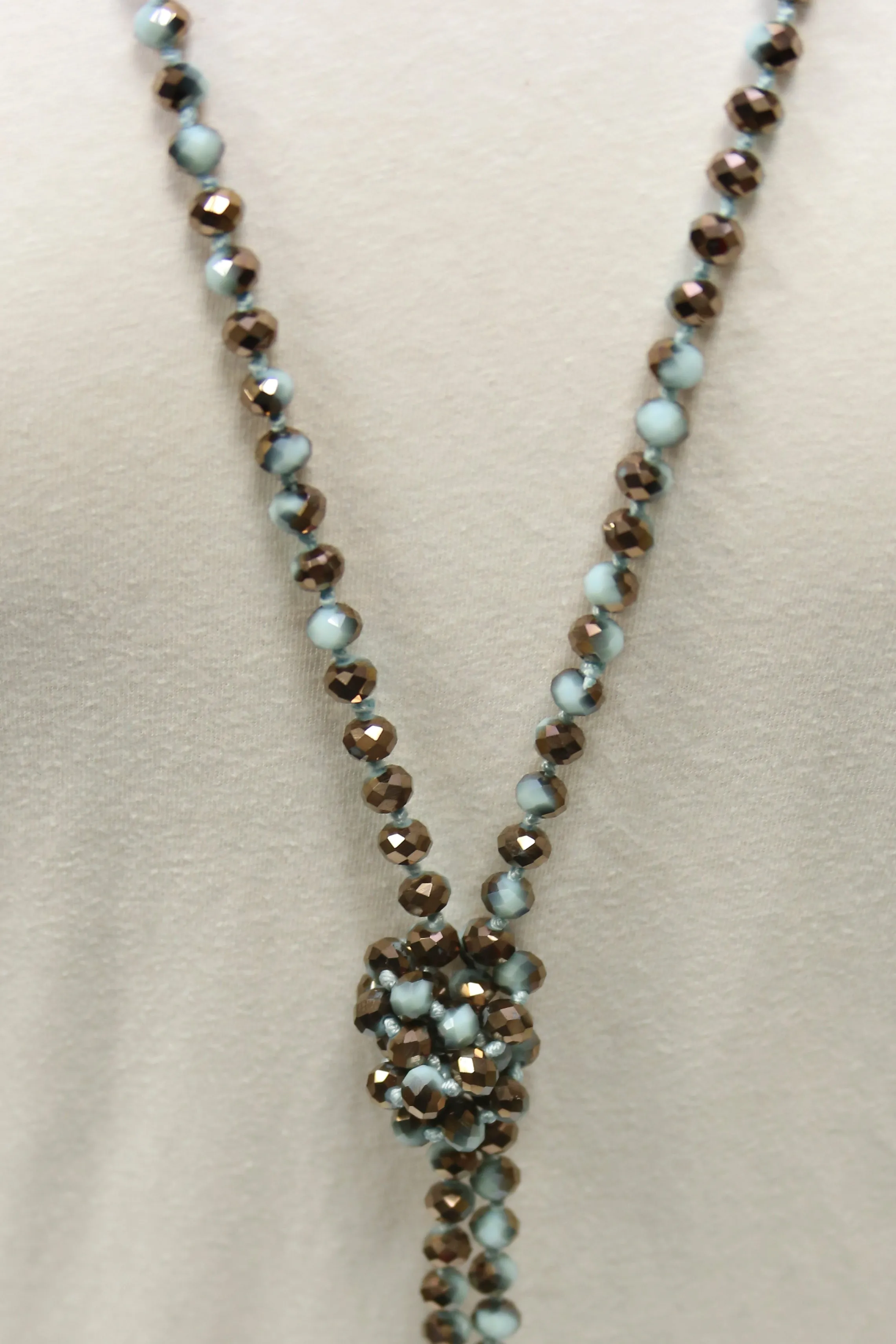 NK-2244 BRN BLUE MULTI 60 hand knotted glass bead necklace
