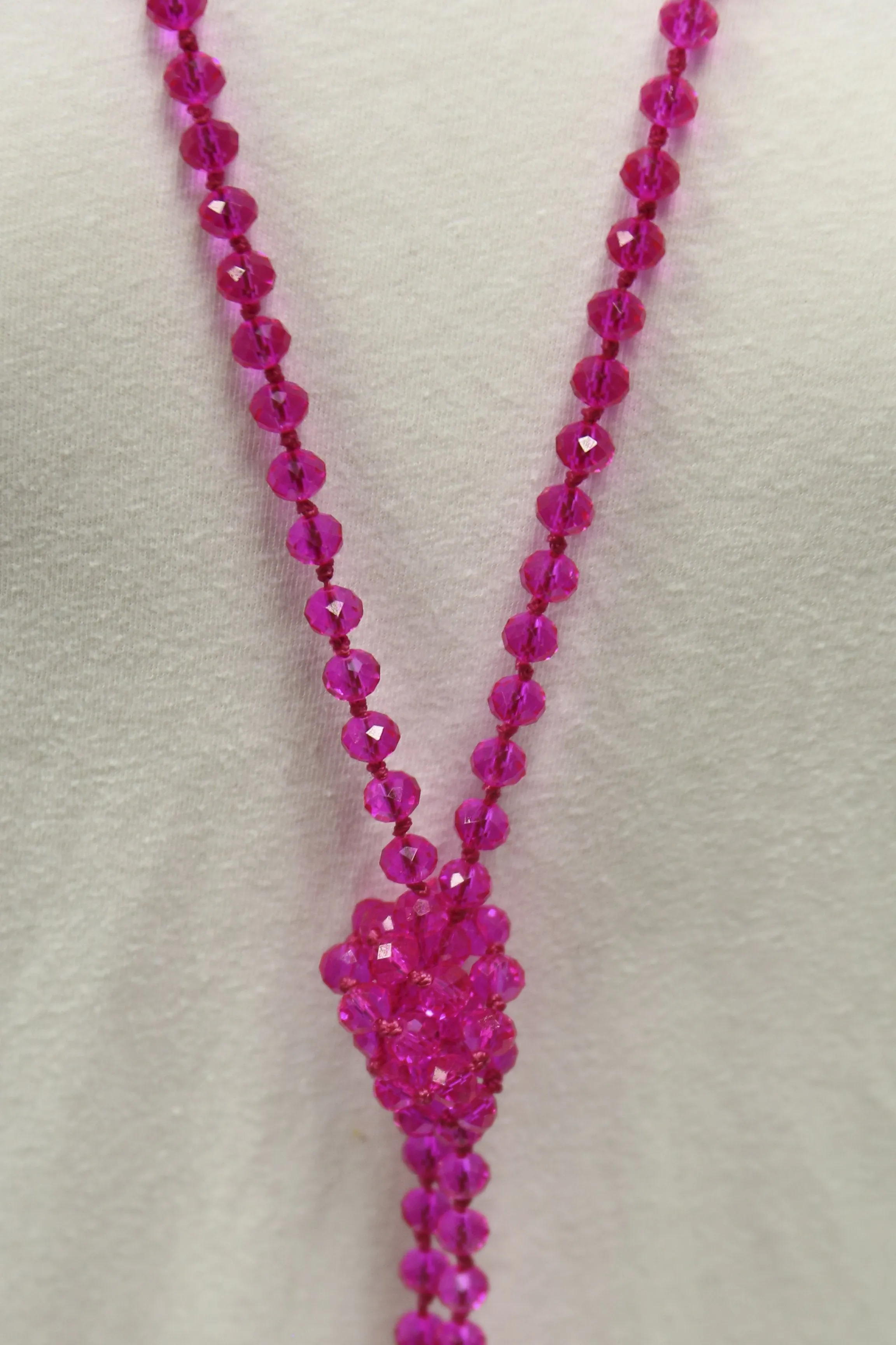 NK-2244 HOT PINK 60" hand knotted glass bead necklace