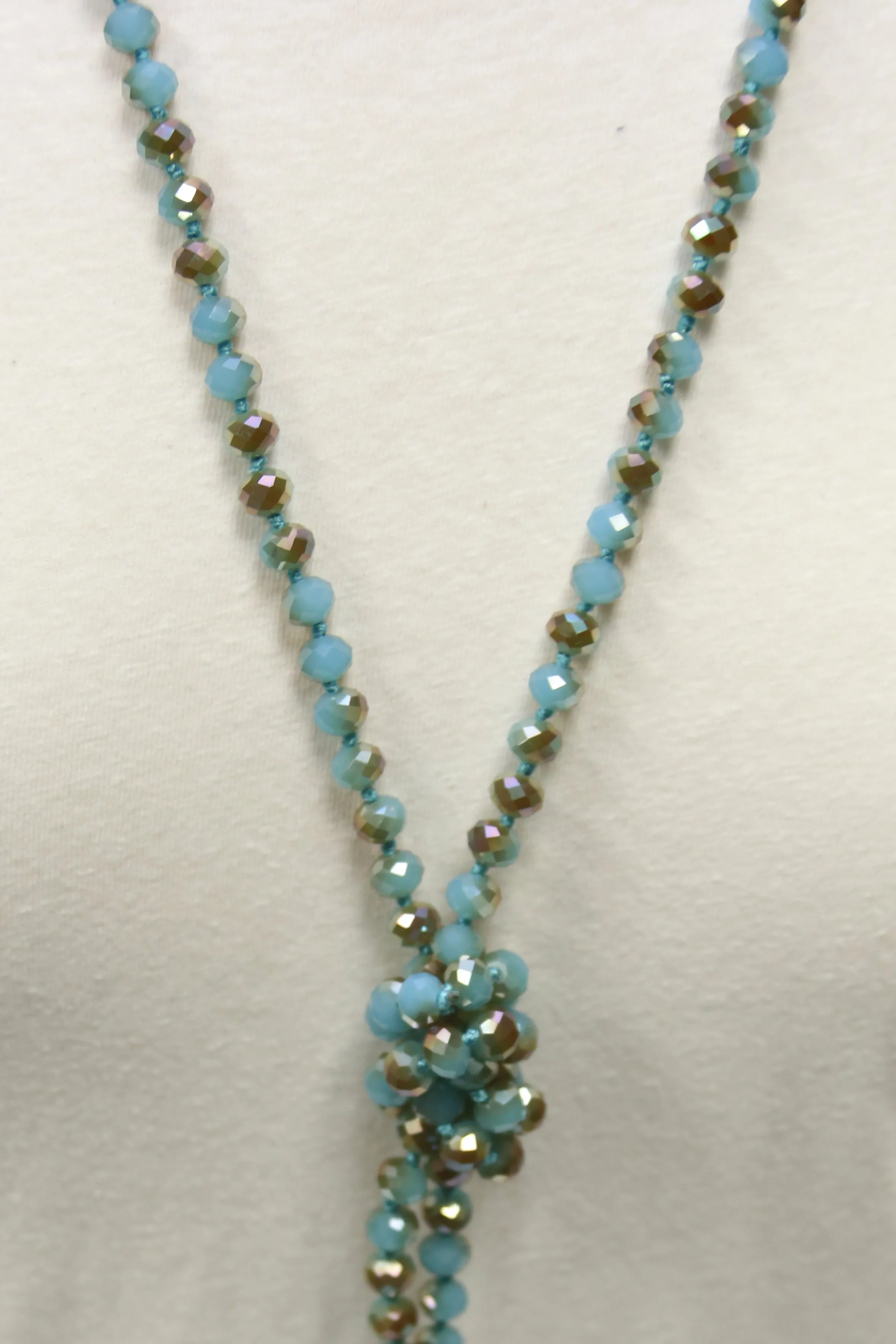 NK-2244 TURQ MULT 60 hand knotted glass bead necklace