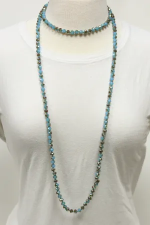 NK-2244 TURQ MULT 60 hand knotted glass bead necklace