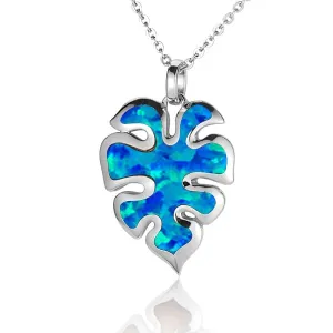 Opal Monstera Leaf Pendant