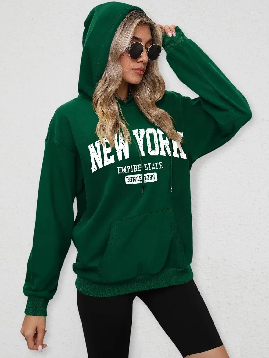 ORANDESIGNE Letter Graphic Print Hoodies for Women Oversized Long Sleeve Casual Drawstring Fall Pullover Sweatshirt Tops