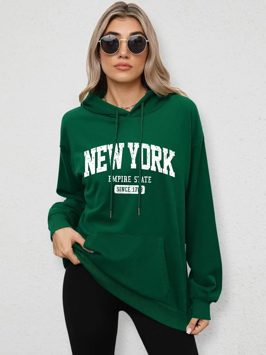 ORANDESIGNE Letter Graphic Print Hoodies for Women Oversized Long Sleeve Casual Drawstring Fall Pullover Sweatshirt Tops
