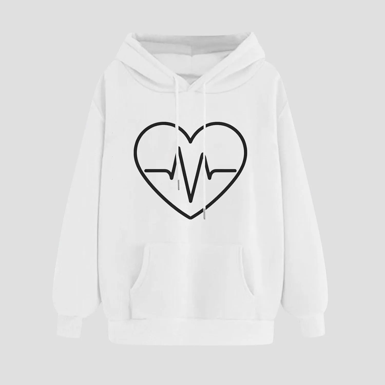 Oversized Hoodies For Women Casual Heart Print Long Sleeve Pullover Sweatshirts Loose Fit Tops With Pockets