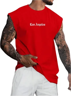 OYOANGLE Men's Letter Graphic Print Tank Top Crew Neck Sleeveless T-Shirts Summer Tops Streetwear