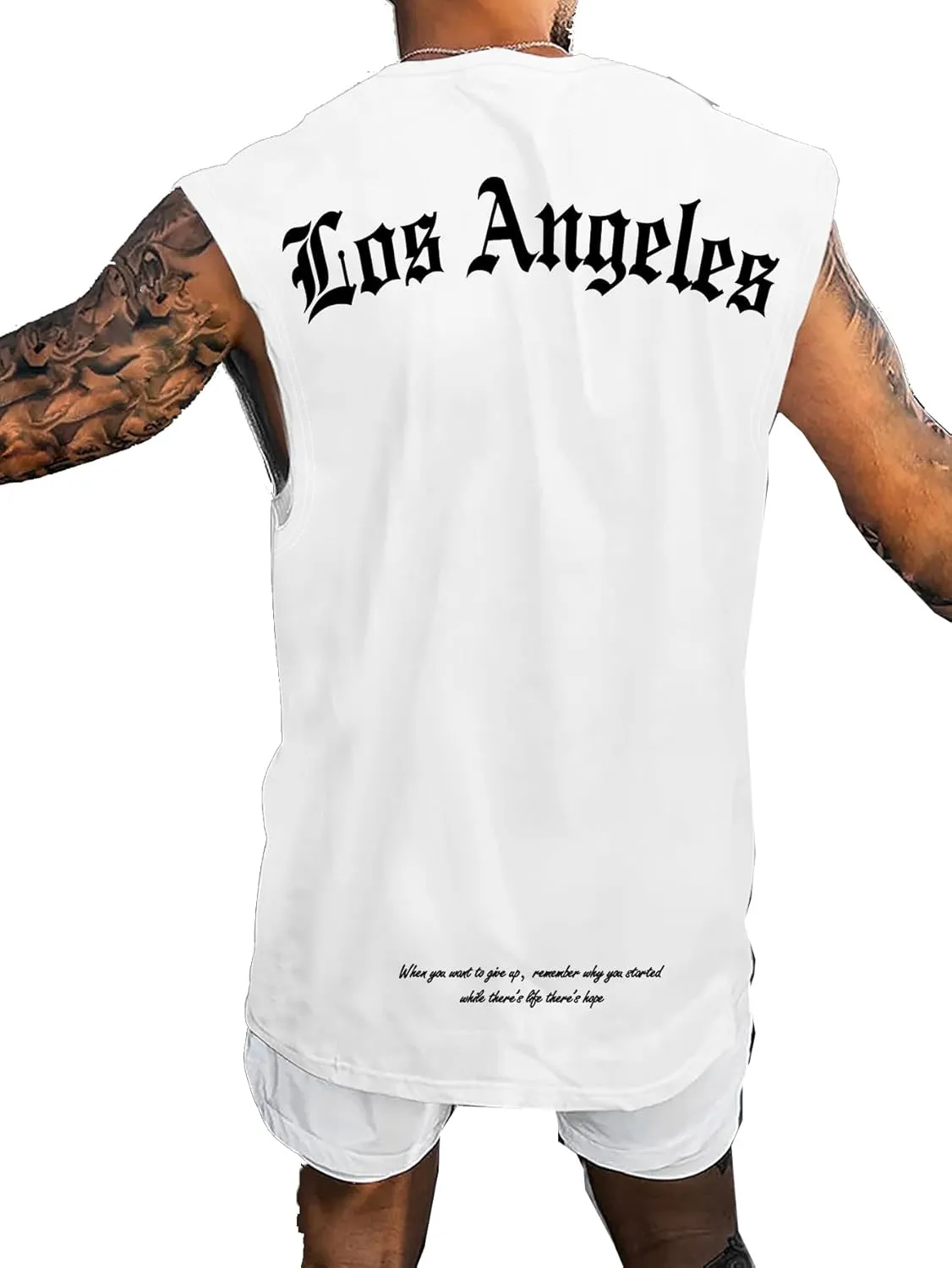 OYOANGLE Men's Letter Graphic Print Tank Top Crew Neck Sleeveless T-Shirts Summer Tops Streetwear