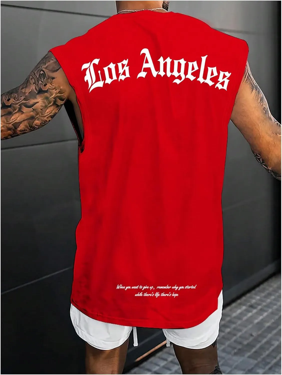 OYOANGLE Men's Letter Graphic Print Tank Top Crew Neck Sleeveless T-Shirts Summer Tops Streetwear