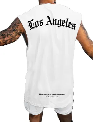 OYOANGLE Men's Letter Graphic Print Tank Top Crew Neck Sleeveless T-Shirts Summer Tops Streetwear