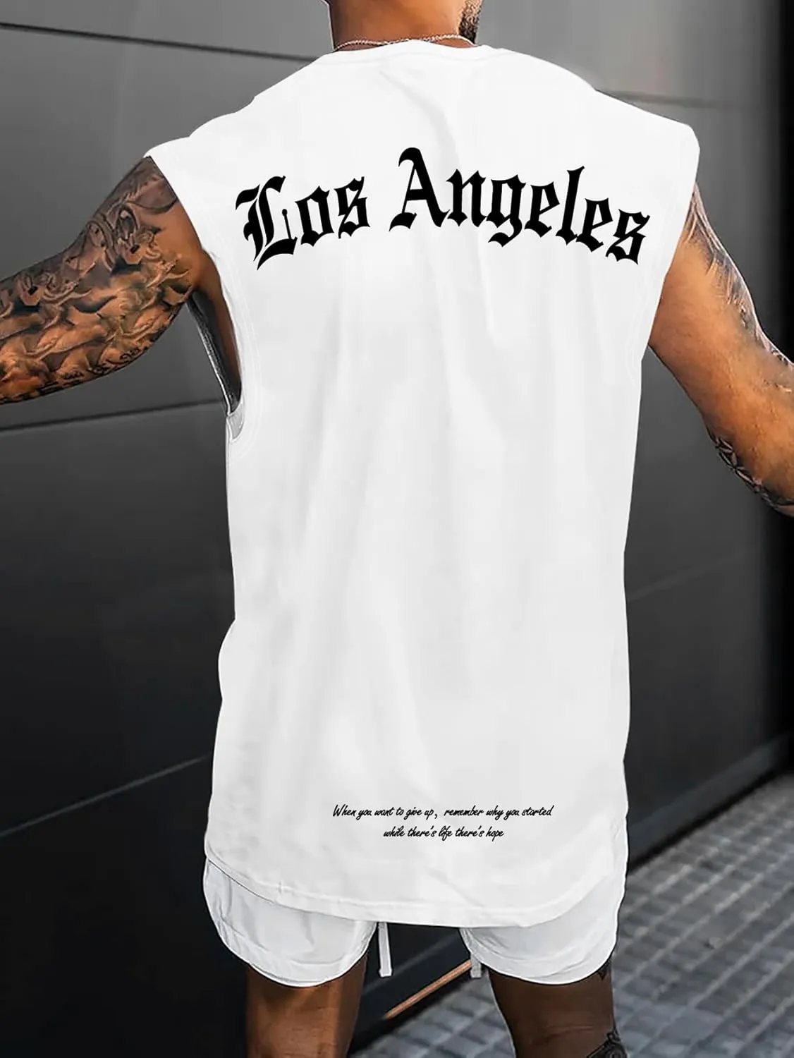 OYOANGLE Men's Letter Graphic Print Tank Top Crew Neck Sleeveless T-Shirts Summer Tops Streetwear
