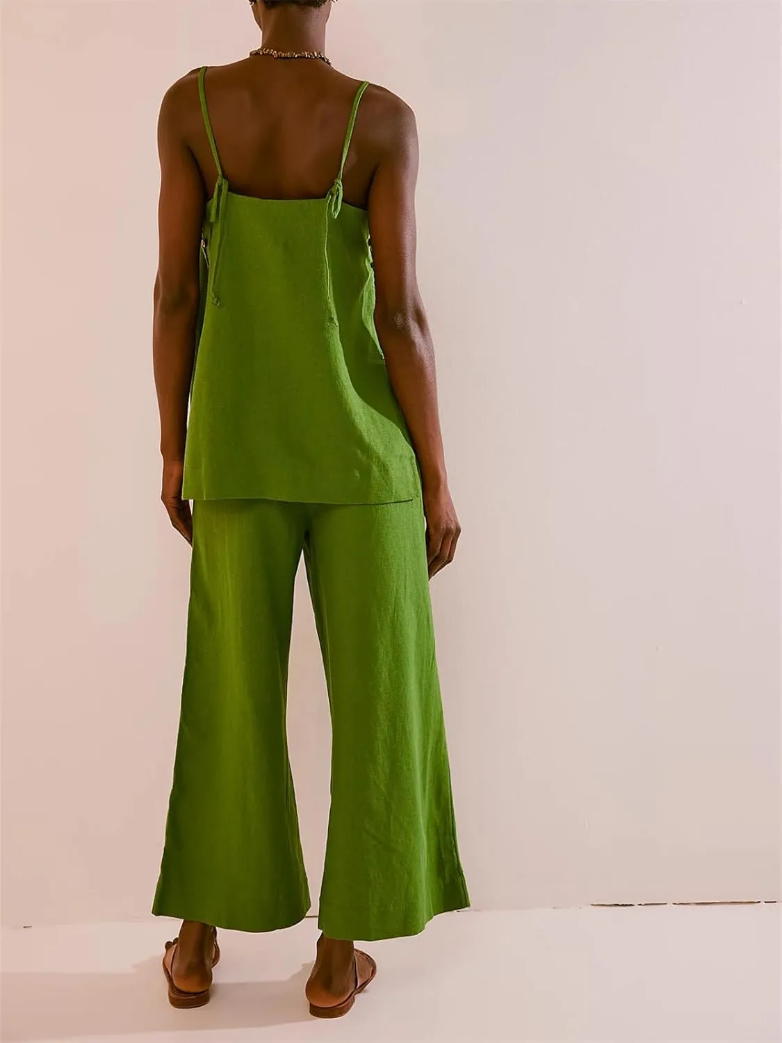 PAODIKUAI Women's 2 Piece Outfits Summer Sets Sleeveless Square Neck Tank Top Wide Leg Pants Matching Lounge Set