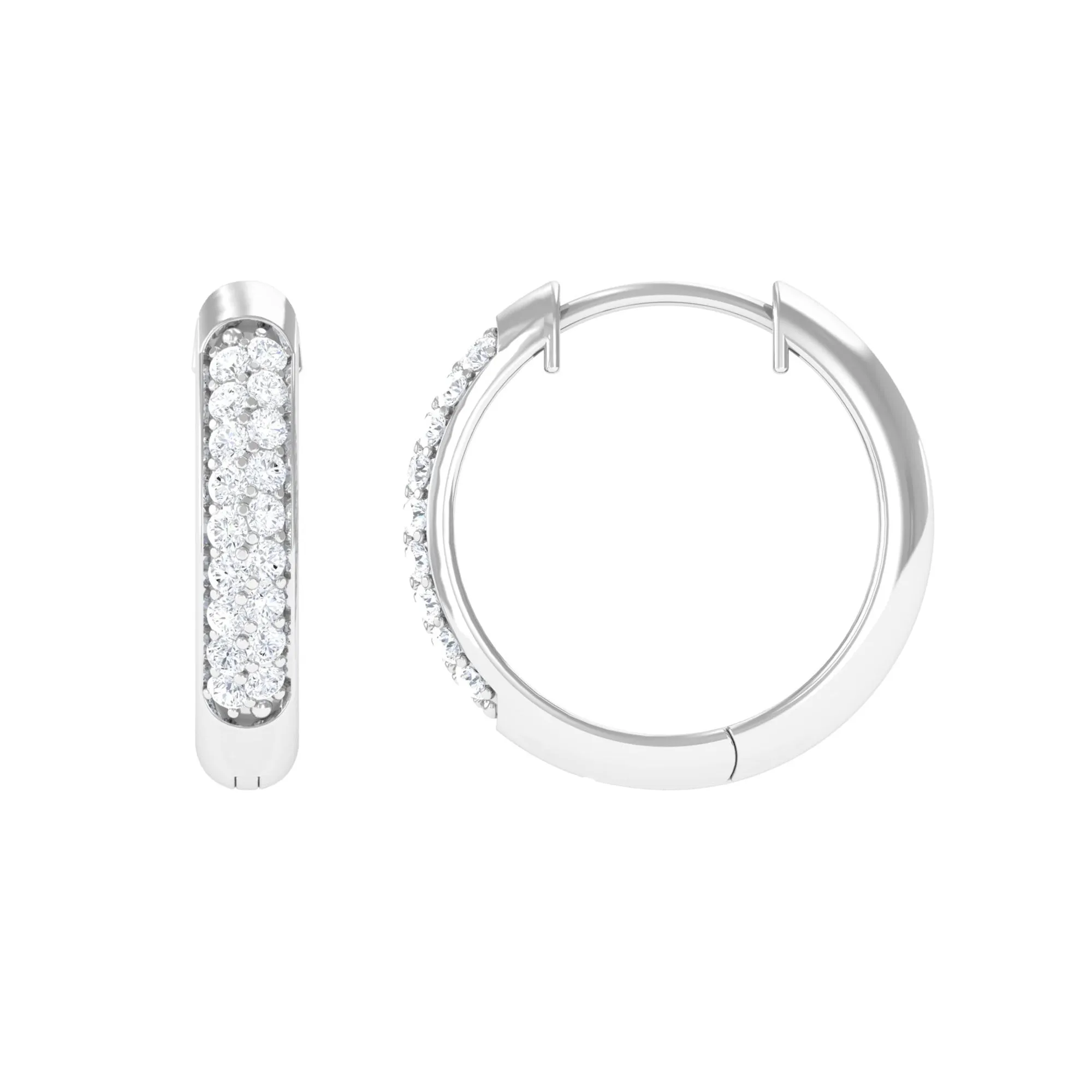 Pave Set Natural Diamond Minimal Hinged Hoop Earrings