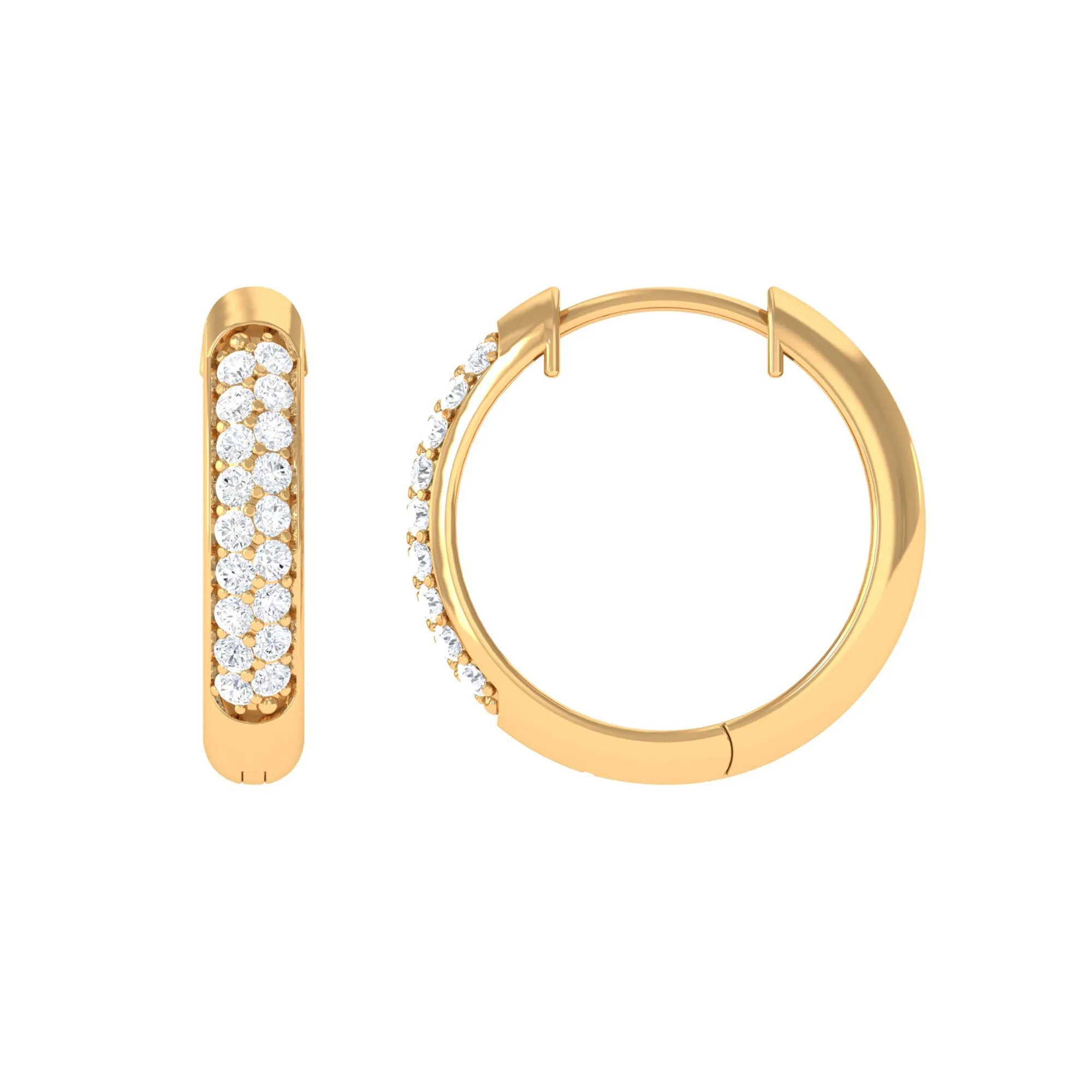 Pave Set Natural Diamond Minimal Hinged Hoop Earrings