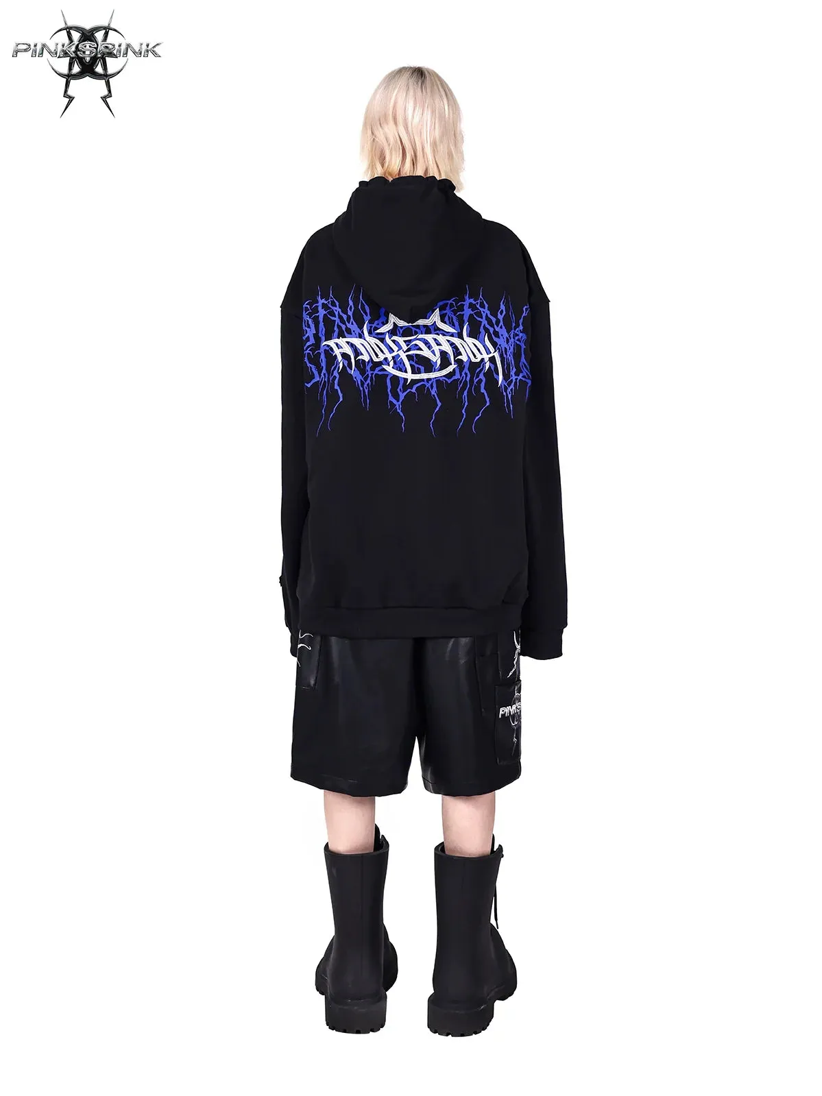 PINKSPINK Gothic Electric Hoodie - Black with Blue Accents